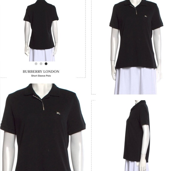 BURBERRY LONDON BLACK POLO WITH CHECK PLACKET EMBROIDERED WHITE LOGO SHIRT - Picture 7 of 16
